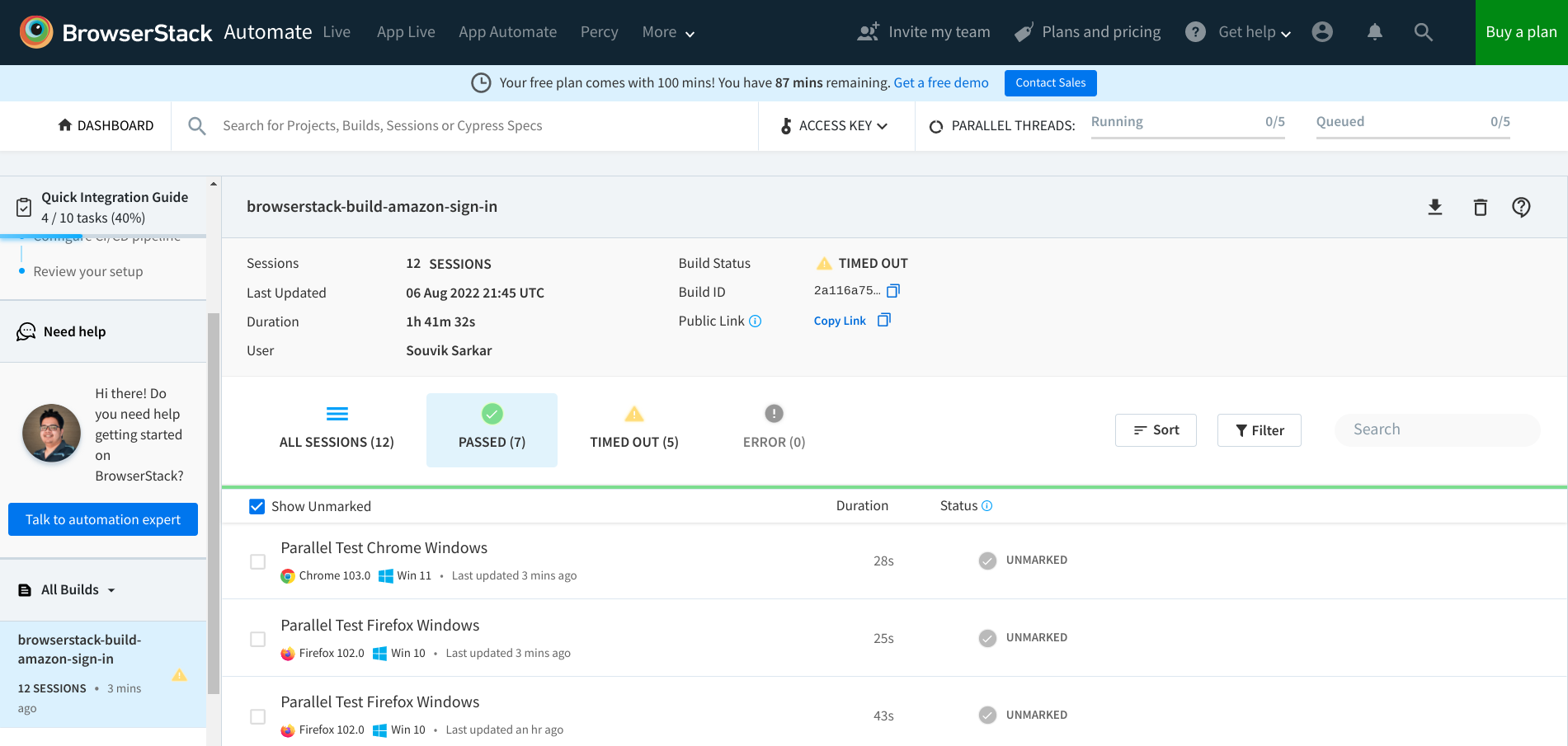 BrowserStack Dashboard